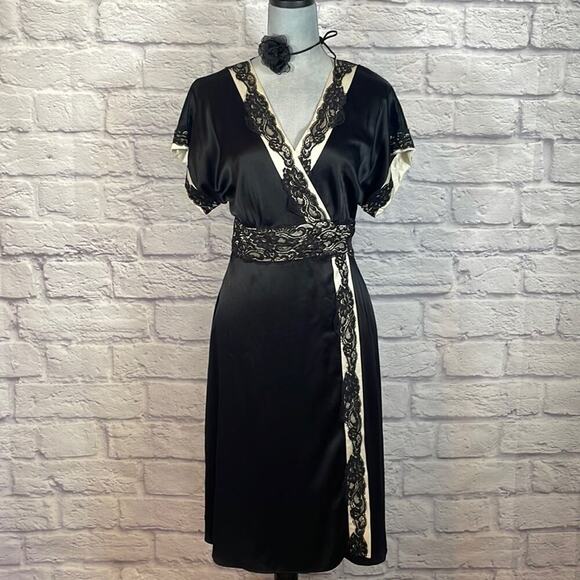 BCBG Maxazria satin and lace wrap dress - Picture 1 of 9